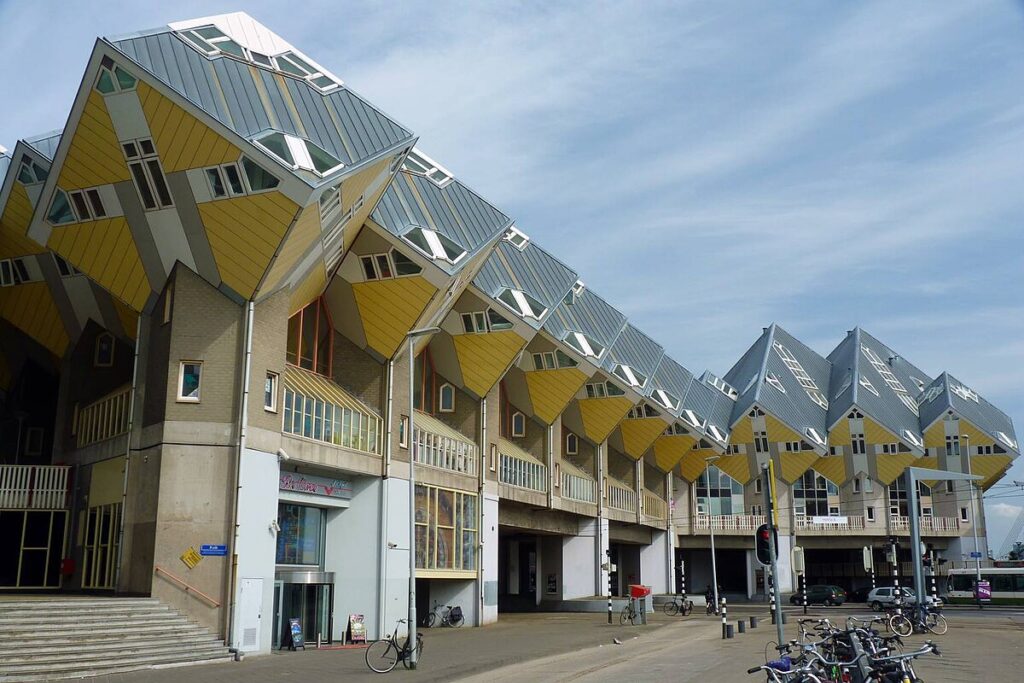 Photo of exterior of Rotterdam's cube houses, location of Stayokay Hostel